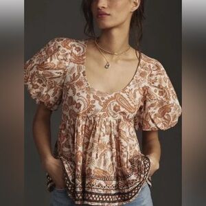 Anthropologie Paisley Blouse in Cream and Brown